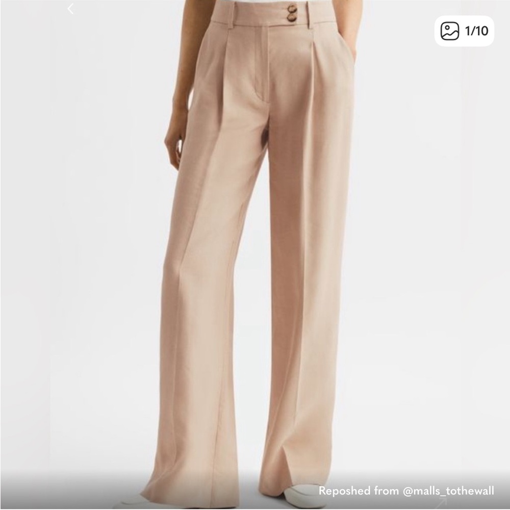 Reiss Beige Wide-Leg Pants